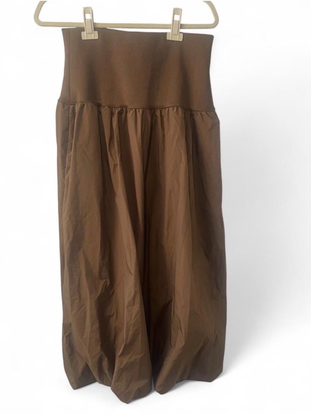High-Waist Brown Maxi Balloon Hem Skirt